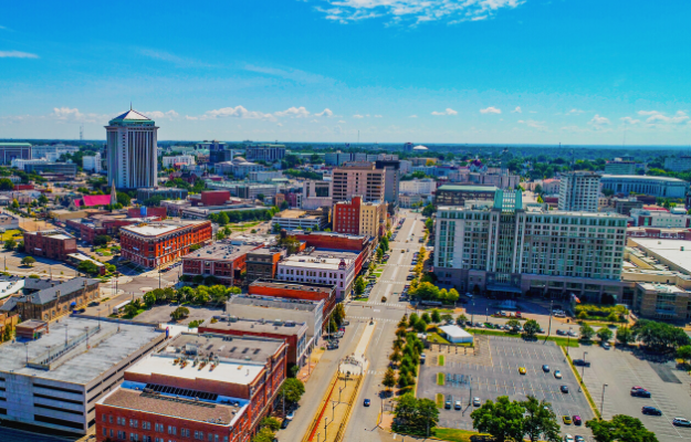 Downtown Montgomery Alabama drone aerial skyline