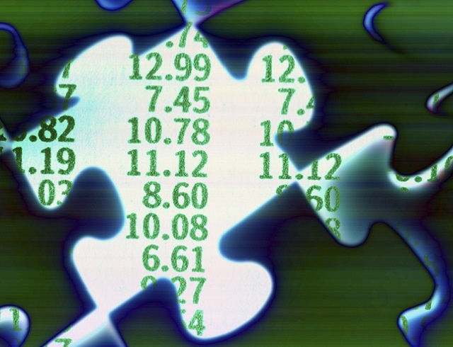 Financial numbers and puzzle pieces