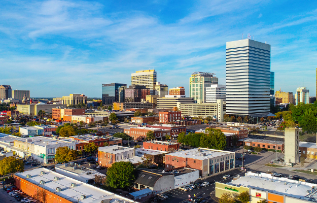Drong aerial panorama of downtown Columbia South Carolina