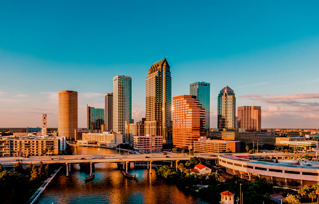 Downtown Tampa skyline at sunset