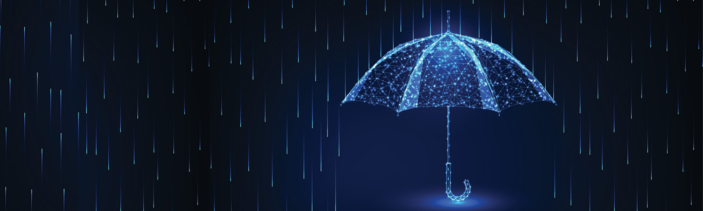 umbrella shield to protect of internet viruses as matrix code numbers falling above like a rain